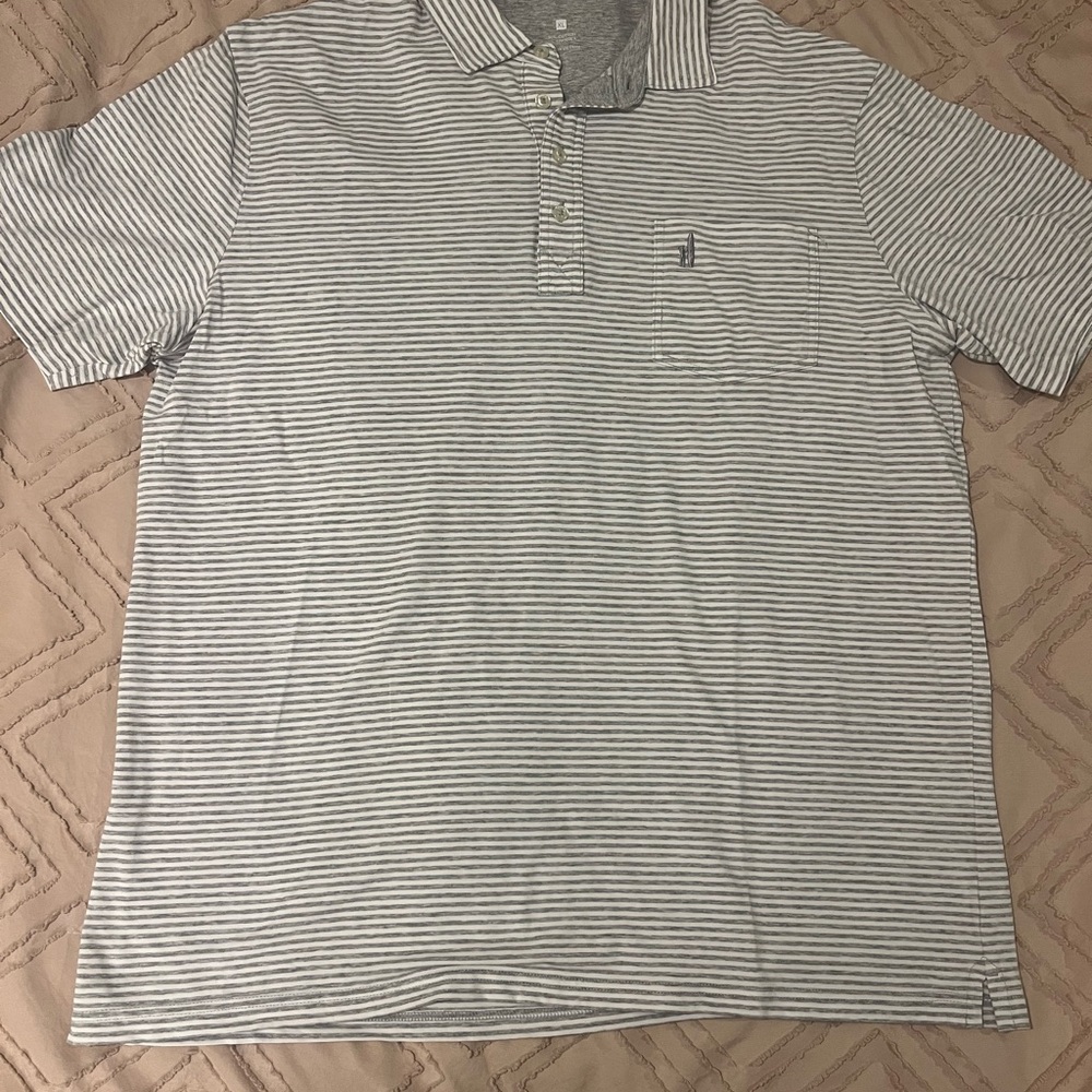 johnnie-O Classic Striped Polo in Gray and White